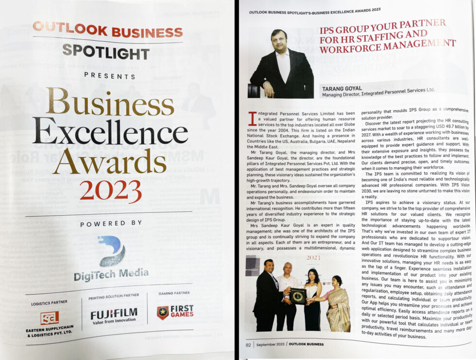 Outlook Print of Excellence Award Certificate for IPS Group
