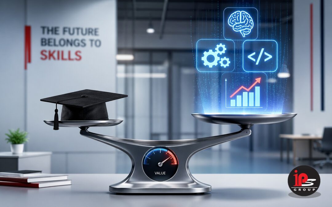 Infographic showing skills outweighing university degrees in 2026 recruitment trends – IPS Group